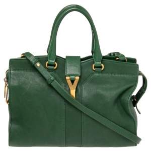 Yves Saint Laurent Green Leather Small Cabas Y-Ligne Tote