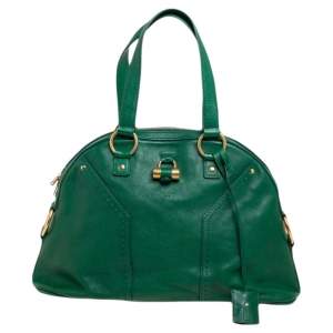 Pre Owned Yves Saint Laurent Green Leather Medium Muse Satchel