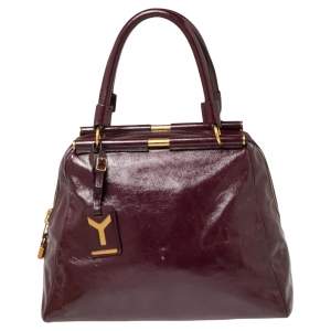 Pre Owned Yves Saint Laurent Purple Patent Leather Medium Majorelle Satchel