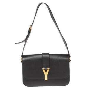Pre Owned Saint Laurent Black Leather Large Chyc Flap Shoulder Bag