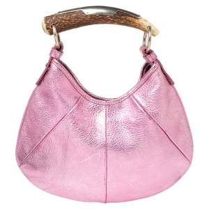 Pre Owned Yves Saint Laurent Metallic Pink Leather Mini Mombasa Hobo