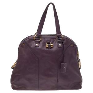 Pre Owned Yves Saint Laurent Purple Leather Oversized Muse Satchel