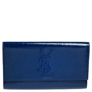Pre Owned Yves Saint Laurent Royal Blue Patent Leather Belle De Jour Flap Clutch