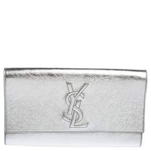 Pre Owned Yves Saint Laurent Silver/Gold Leather Belle De Jour Flap Clutch