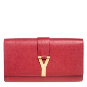 Pre Owned Yves Saint Laurent Maroon Leather Y-Ligne Clutch