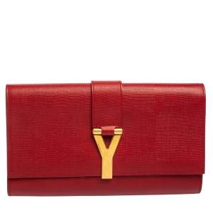 Pre Owned Yves Saint Laurent Red Leather Y-Ligne Clutch
