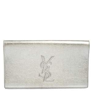 Pre Owned Yves Saint Laurent Silver Leather Belle De Jour Flap Clutch