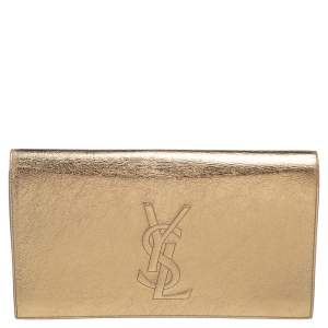 Pre Owned Yves Saint Laurent Metallic Gold Leather Belle De Jour Flap Clutch