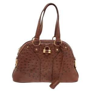 Pre Owned Yves Saint Laurent Brown Ostrich Leather Medium Muse Satchel