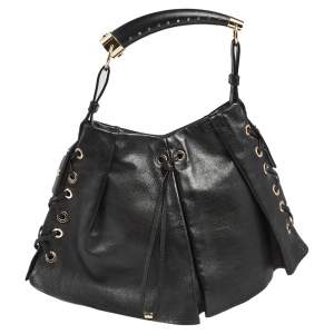 Pre Owned Yves Saint Laurent Black Leather Rive Gauche Mombasa Hobo