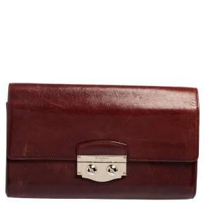 Pre Owned Yves Saint Laurent Burgundy Leather Clutch