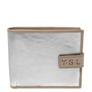Pre Owned Yves Saint Laurent Silver/Beige Leather Bifold Wallet
