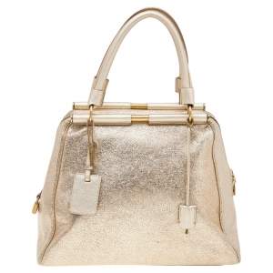 Pre Owned Yves Saint Laurent Metallic Gold Leather Medium Majorelle Bag