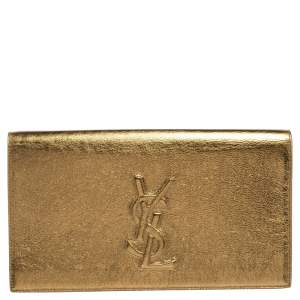 Yves Saint Laurent Gold Patent Leather Belle De Jour Flap Clutch