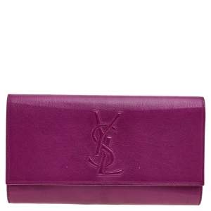 Pre Owned Yves Saint Laurent Purple Leather Large Sac De Jour Clutch