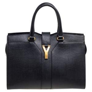 Yves Saint Laurent Black Leather Medium Cabas Y-Ligne Tote