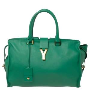 Pre Owned Yves Saint Laurent Green Leather Medium Cabas Y-Ligne Tote