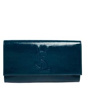 Pre Owned Yves Saint Laurent Teal Blue Patent Leather Belle De Jour Flap Clutch