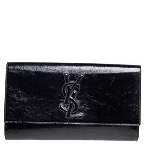 Pre Owned Yves Saint Laurent Black Patent Leather Belle De Jour Flap Clutch