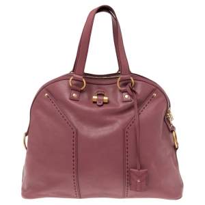 Pre Owned Yves Saint Laurent Purple Leather Oversized Muse Bag