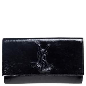 Pre Owned Yves Saint Laurent Black Patent Leather Belle De Jour Flap Clutch