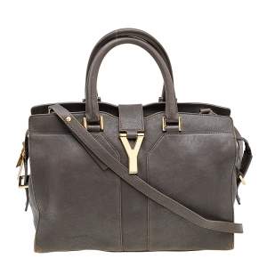 Pre Owned Yves Saint Laurent Grey Leather Small Cabas Chyc Tote