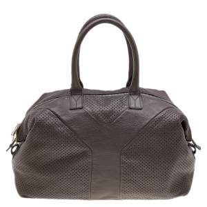 Pre Owned Yves Saint Laurent Brown Perforated Leather Medium Easy Y Satchel