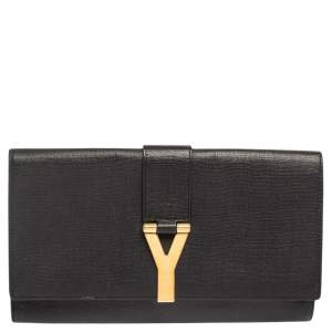 Pre Owned Yves Saint Laurent Black Textured Leather Y-Ligne Clutch