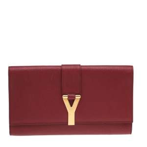 Pre Owned Yves Saint Laurent Red Leather Y-Ligne Clutch