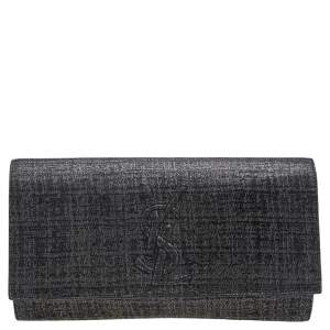 Pre Owned Yves Saint Laurent Metallic Suede Belle De Jour Flap Clutch