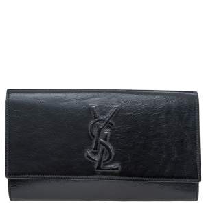 Pre Owned Yves Saint Laurent Black Patent Leather Belle De Jour Flap Clutch