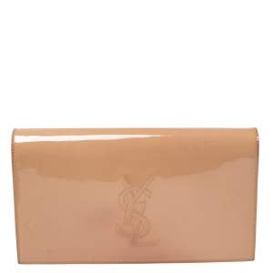 Pre Owned Yves Saint Laurent Beige Patent Leather Belle De Jour Flap Clutch