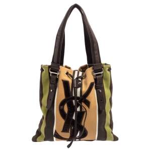 Pre Owned Yves Saint Laurent Multicolor Canvas & Velvet Drawstring Kahala Tote