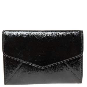 Pre Owned Yves Saint Laurent Black Patent Leather Flap Compact Wallet