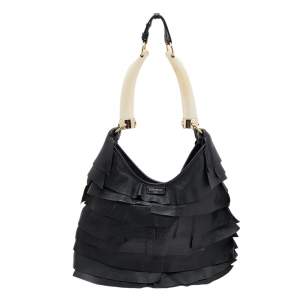 Pre Owned Yves Saint Laurent Black Leather St. Tropez Horn Hobo