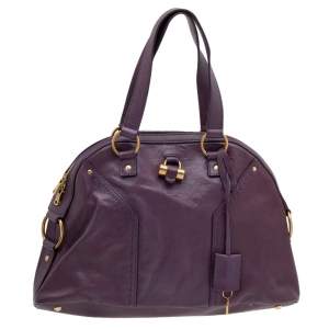 Pre Owned Yves Saint Laurent Purple Leather Oversized Muse Bag