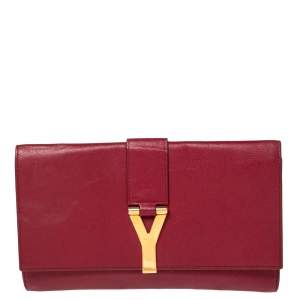 Pre Owned Yves Saint Laurent Red Leather Y-Ligne Clutch