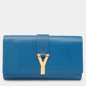 Pre Owned Yves Saint Laurent Blue Leather Classic Y-Ligne Clutch