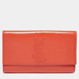 Pre Owned Yves Saint Laurent Orange Patent Leather Belle De Jour Clutch