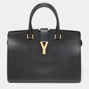 Pre Owned Yves Saint Laurent Black Leather Medium Y Cabas Chyc Tote