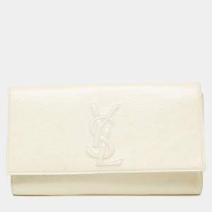 Pre Owned Yves Saint Laurent Off White Patent Leather Belle De Jour Flap Clutch
