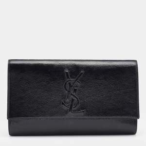 Pre Owned Yves Saint Laurent Black Patent Leather Belle De Jour Flap Clutch