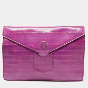 Pre Owned Yves Saint Laurent Purple Eel Leather Envelope Flap Clutch