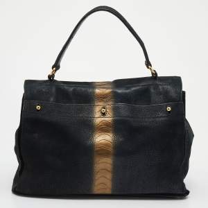 Yves Saint Laurent Black/Gold Leather And Suede Large Muse Two Top Handle Bag