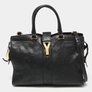 Pre Owned Yves Saint Laurent Black Leather Small Cabas Chyc Tote