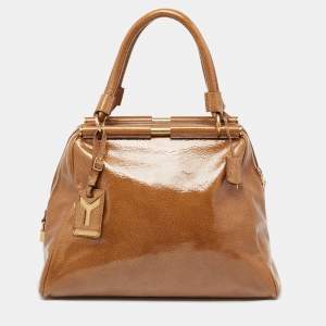 Pre Owned Yves Saint Laurent Brown Pebbled Patent Leather Majorelle Satchel