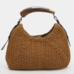 Pre Owned Yves Saint Laurent Tan Raffia Mombasa Hobo