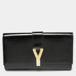 Pre Owned Yves Saint Laurent Black Patent Leather Y-Ligne Clutch