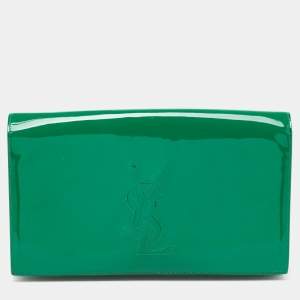 Pre Owned Yves Saint Laurent Green Patent Leather Belle De Jour Flap Clutch