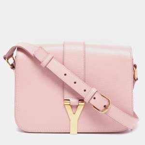 Pre Owned Yves Saint Laurent Pink Leather Medium Chyc Flap Bag